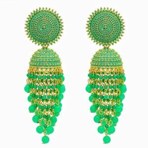l Traditonal Indian Antique Gold Plated Light Green Meenakari, CZ, Pearls Jhumka Earrings Women